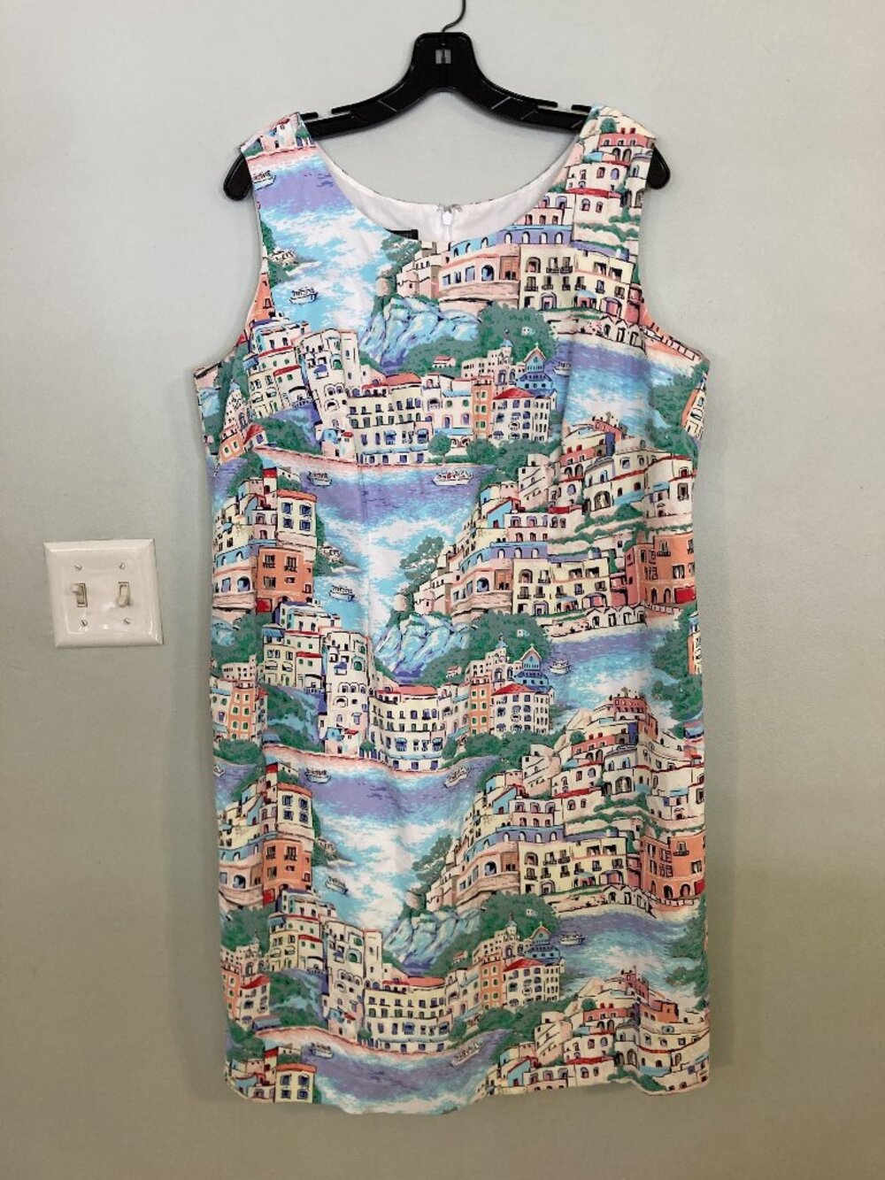 Talbots Sleeveless Amalfi Coast Print Dress 14W Plus 100% Cotton